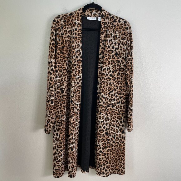 Susan Graver Womens Large Leopard Animal Print Open Front Cardigan Jacket - Picture 6 of 11